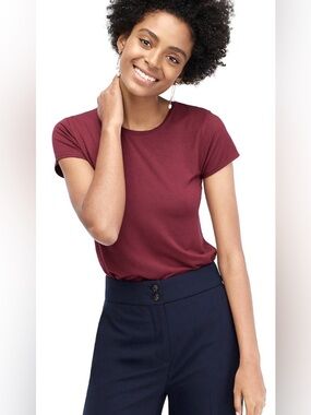 J Crew Burgundy Shirt L 100% Cotton Perfect Fit Tshirt Red Short Sleeve Crew